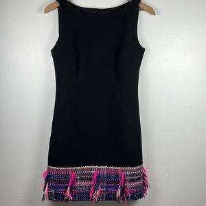 MILLY Women’s Black Dress size 2, colored fringe on the bottom pink/blue/ white/
